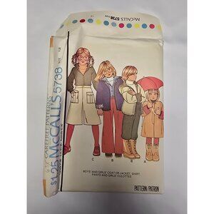 McCalls 5738 Childrens Sewing Pattern For Coat/Jacket Shirt Pants & Culottes Siz